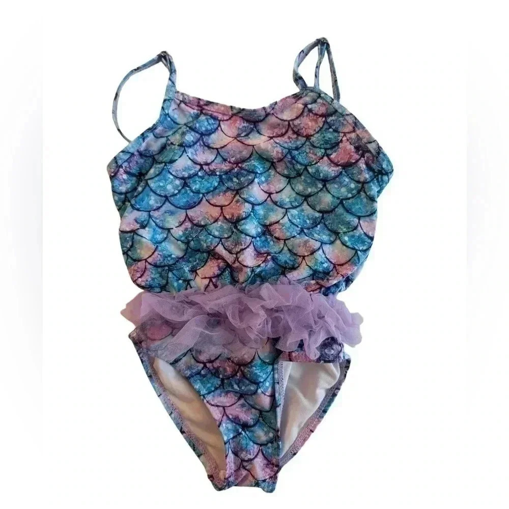 Mermaid Swimsuit Blue Purple Stylish One Piece Girls Sz S (3-4T)